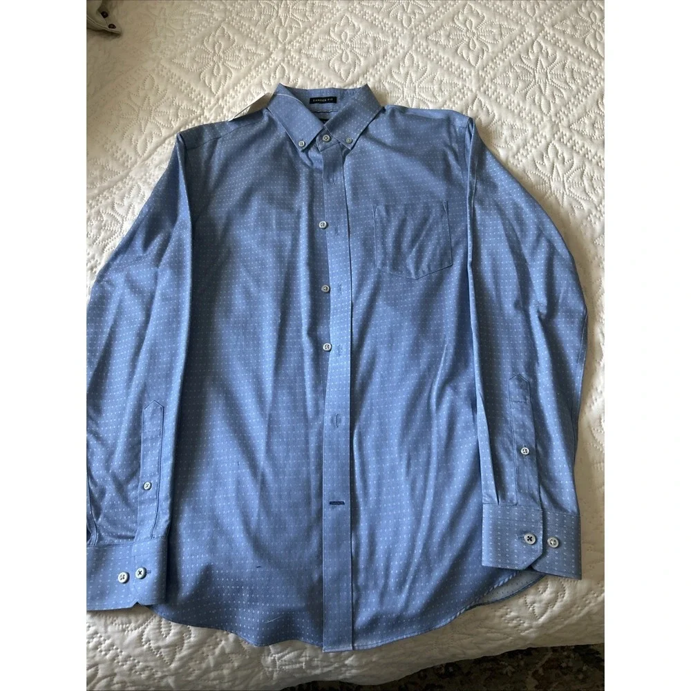Banana Republic Camden Fit No-Iron Slim Fit Tailored Blue Dot Shirt Men's S NWT